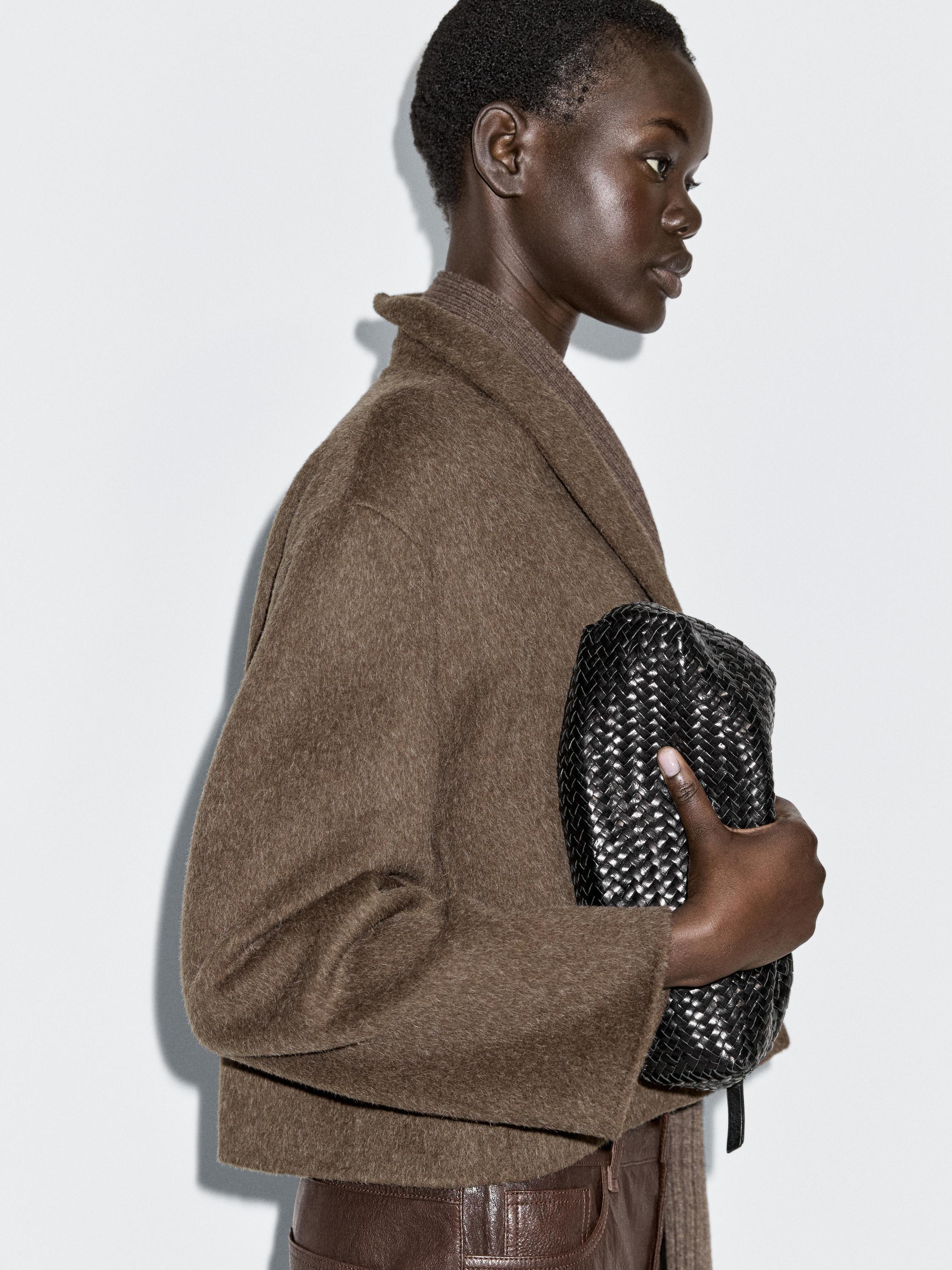 Veste courte cache-cœur en laine mélangée